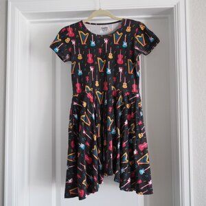 Svaha Musical Instrument Harp Guitar Print Girl's Twirl Dress Size 11-12 Years